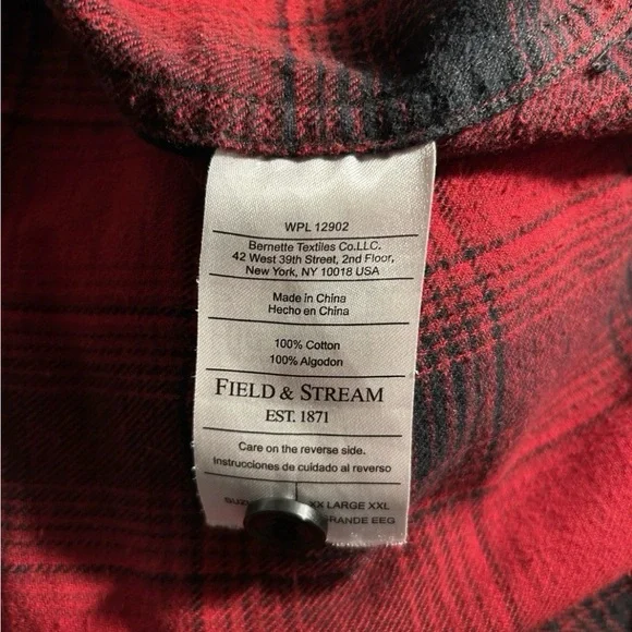 Field & Stream Red Black Plaid Flannel Shirt Men’s XXL Button Up Outdoor - Picture 5 of 9